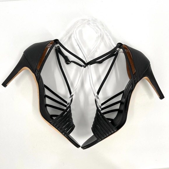 FREE PEOPLE Shoes Womens 39 Black Disco Fever Strappy Heeled Sandal Lizard Print - Picture 5 of 11